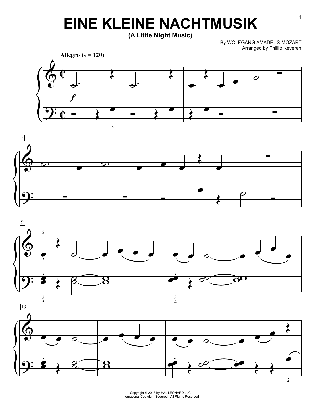 Phillip Keveren Eine Kleine Nachtmusik, K. 525 Sheet Music Notes & Chords for Piano (Big Notes) - Download or Print PDF