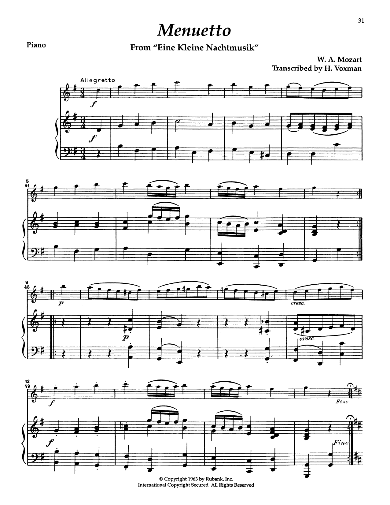 Wolfgang Amadeus Mozart Eine Kleine Nachtmusik, K. 525 Sheet Music Notes & Chords for Flute and Piano - Download or Print PDF