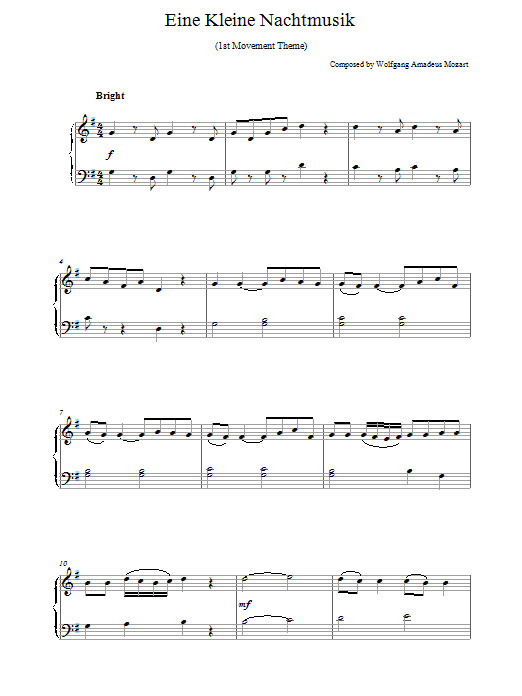 Wolfgang Amadeus Mozart Eine Kleine Nachtmusik Sheet Music Notes & Chords for Piano - Download or Print PDF