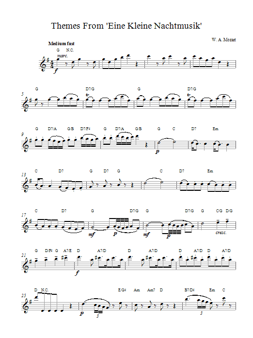 Wolfgang Amadeus Mozart Eine Kleine Nachtmusik sheet music notes and chords. Download Printable PDF.