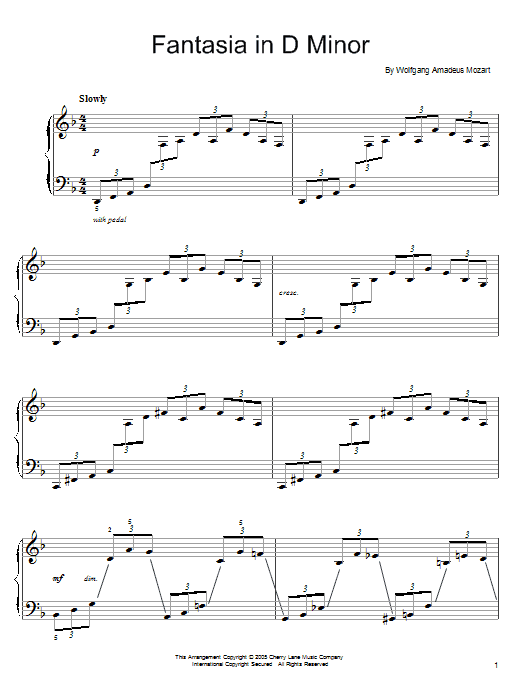 Wolfgang Amadeus Mozart Fantasia in D Minor, K. 397 Sheet Music Notes & Chords for Easy Piano - Download or Print PDF