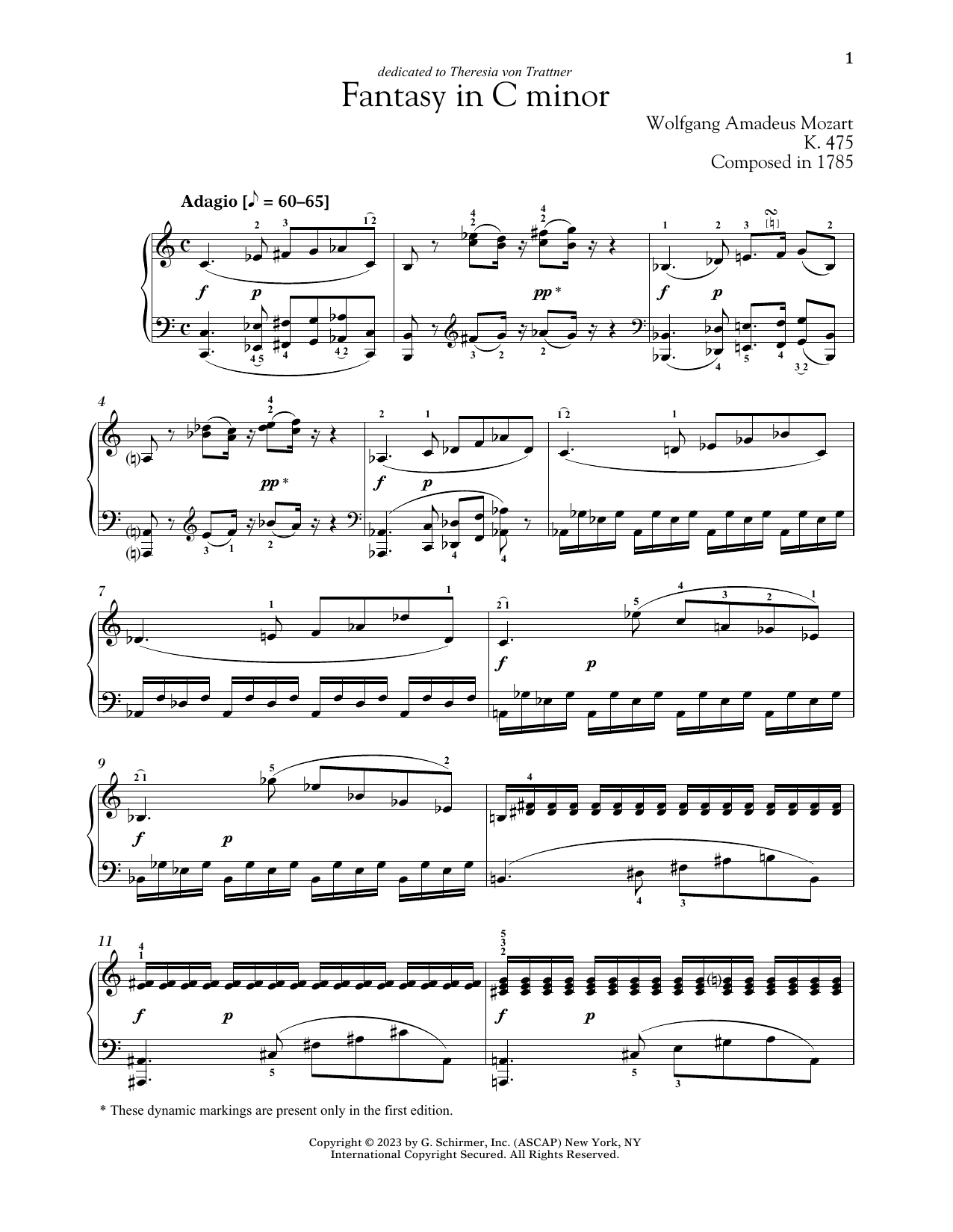 Wolfgang Amadeus Mozart Fantasie In C Minor, K. 475 Sheet Music Notes & Chords for Piano Solo - Download or Print PDF
