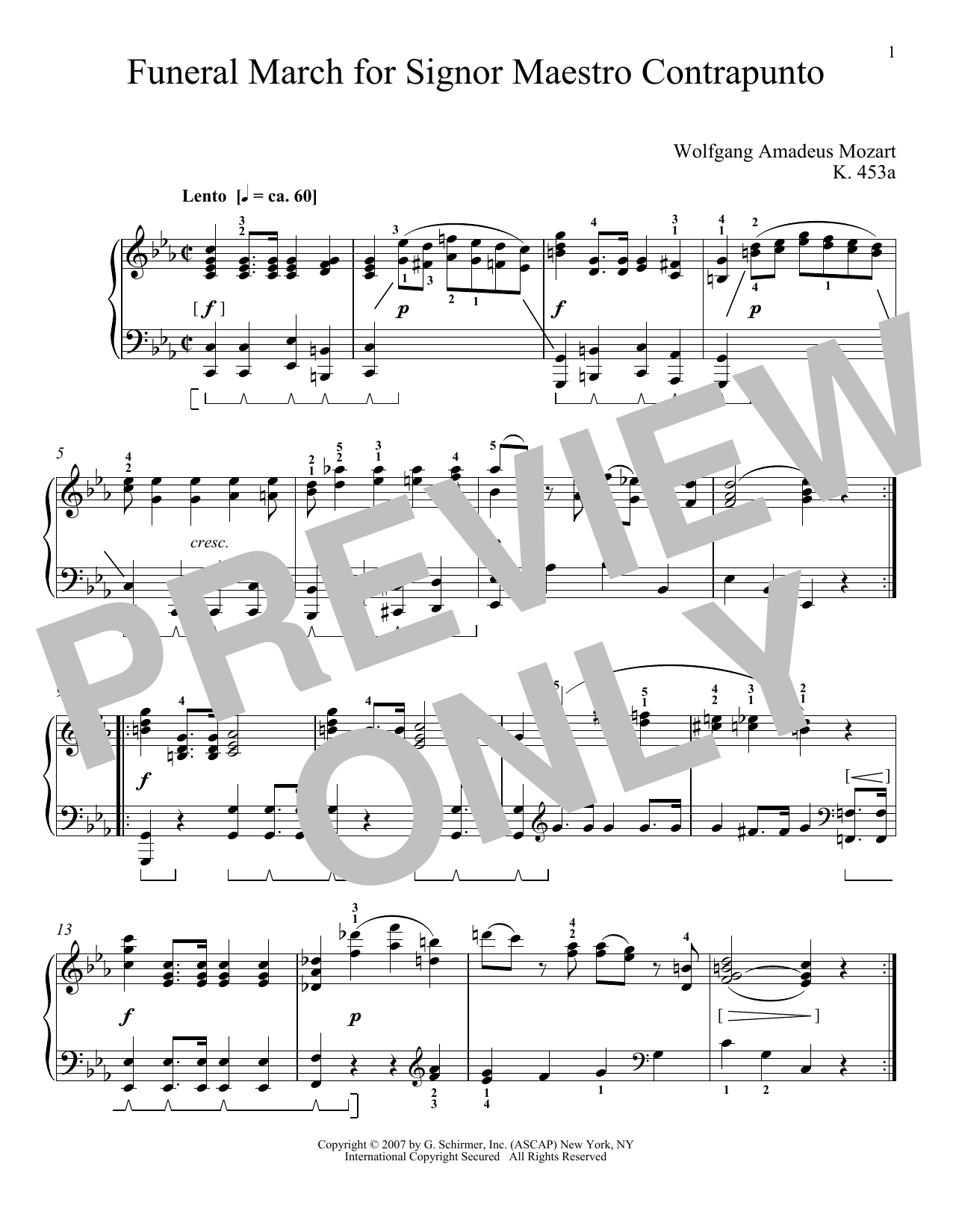 Wolfgang Amadeus Mozart Funeral March For Maestro Counterpoint, K. 453a Sheet Music Notes & Chords for Piano - Download or Print PDF