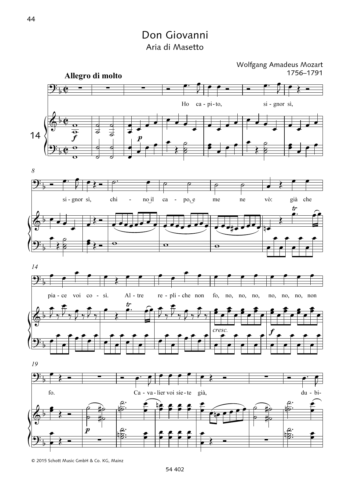 Wolfgang Amadeus Mozart Ho capito, signor sì Sheet Music Notes & Chords for Piano & Vocal - Download or Print PDF