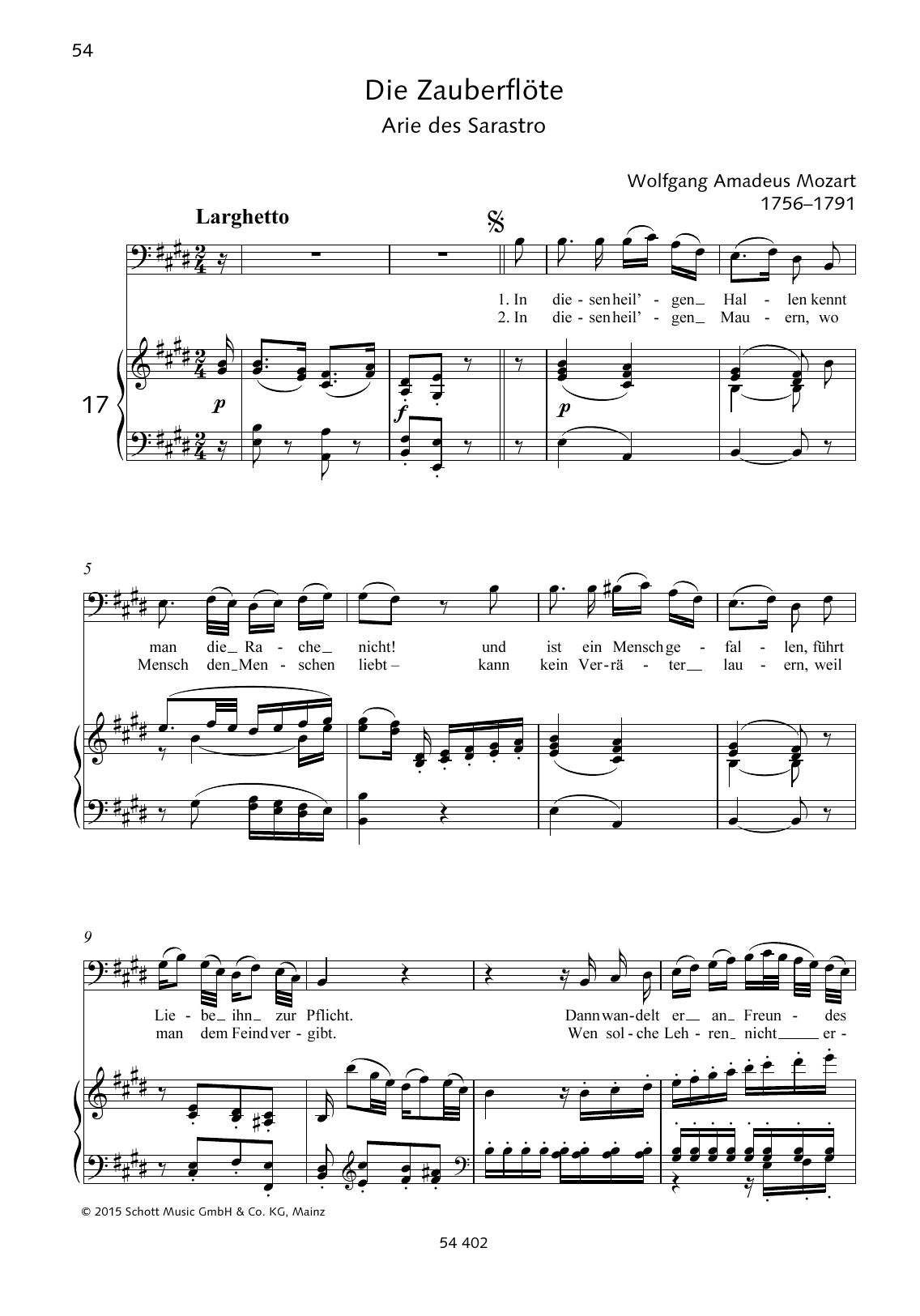 Wolfgang Amadeus Mozart In diesen heil'gen Hallen Sheet Music Notes & Chords for Piano & Vocal - Download or Print PDF