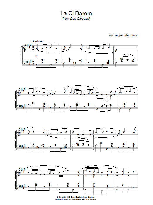 Wolfgang Amadeus Mozart La, Ci Darem La Mano (from Don Giovanni) Sheet Music Notes & Chords for Piano - Download or Print PDF