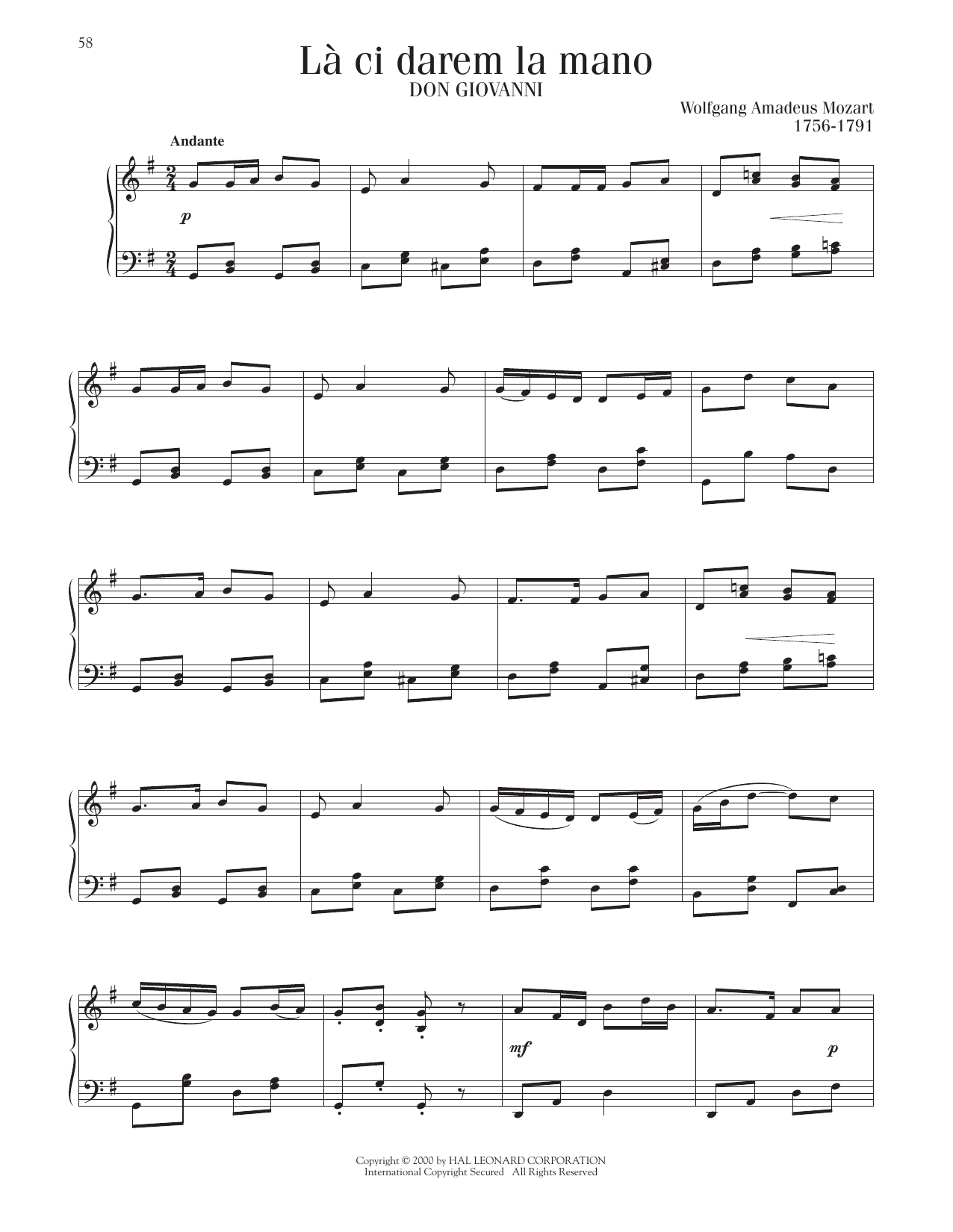 Wolfgang Amadeus Mozart La Ci Darem La Mano Sheet Music Notes & Chords for Piano Solo - Download or Print PDF