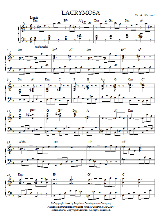 Wolfgang Amadeus Mozart Lacrymosa, K. 626 Sheet Music Notes & Chords for Piano - Download or Print PDF Wolfgang Amadeus Mozart Lacrymosa, K. 626 Sheet Music Notes & Chords for Piano - Download or Print PDF