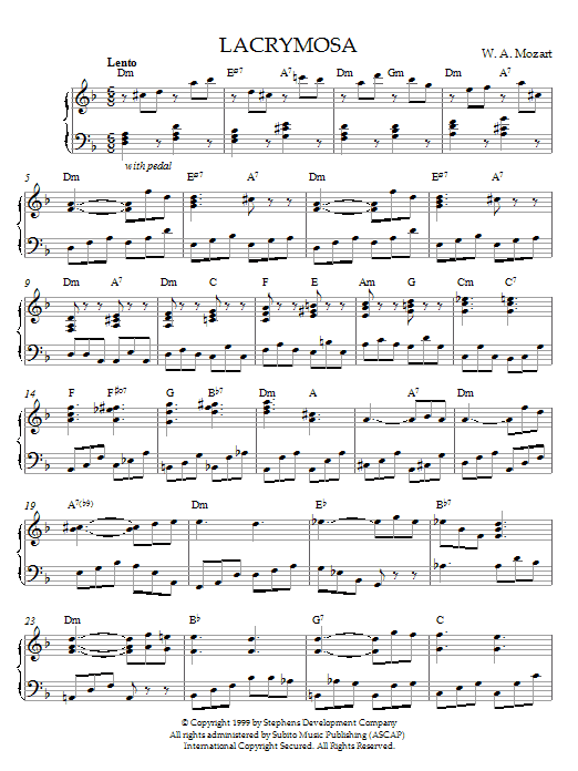 Wolfgang Amadeus Mozart Lacrymosa, K. 626 Sheet Music Notes & Chords for Piano - Download or Print PDF