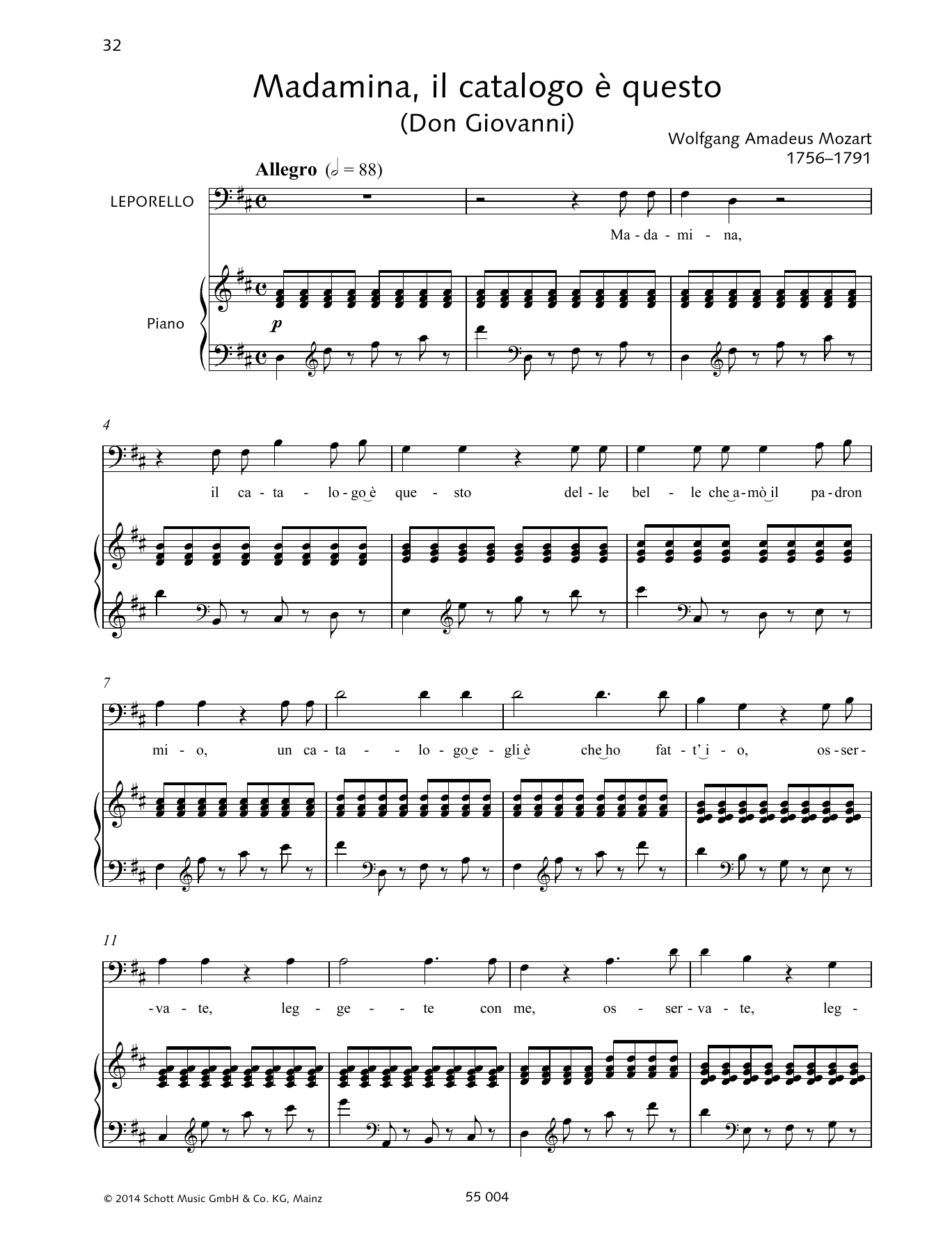 Wolfgang Amadeus Mozart Madamina, il catalogo è questo Sheet Music Notes & Chords for Piano & Vocal - Download or Print PDF