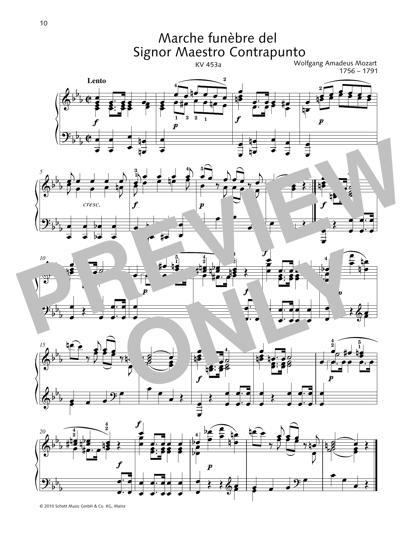 Wolfgang Amadeus Mozart March funèbre del Signor Maestro Contrapunto Sheet Music Notes & Chords for Piano Solo - Download or Print PDF