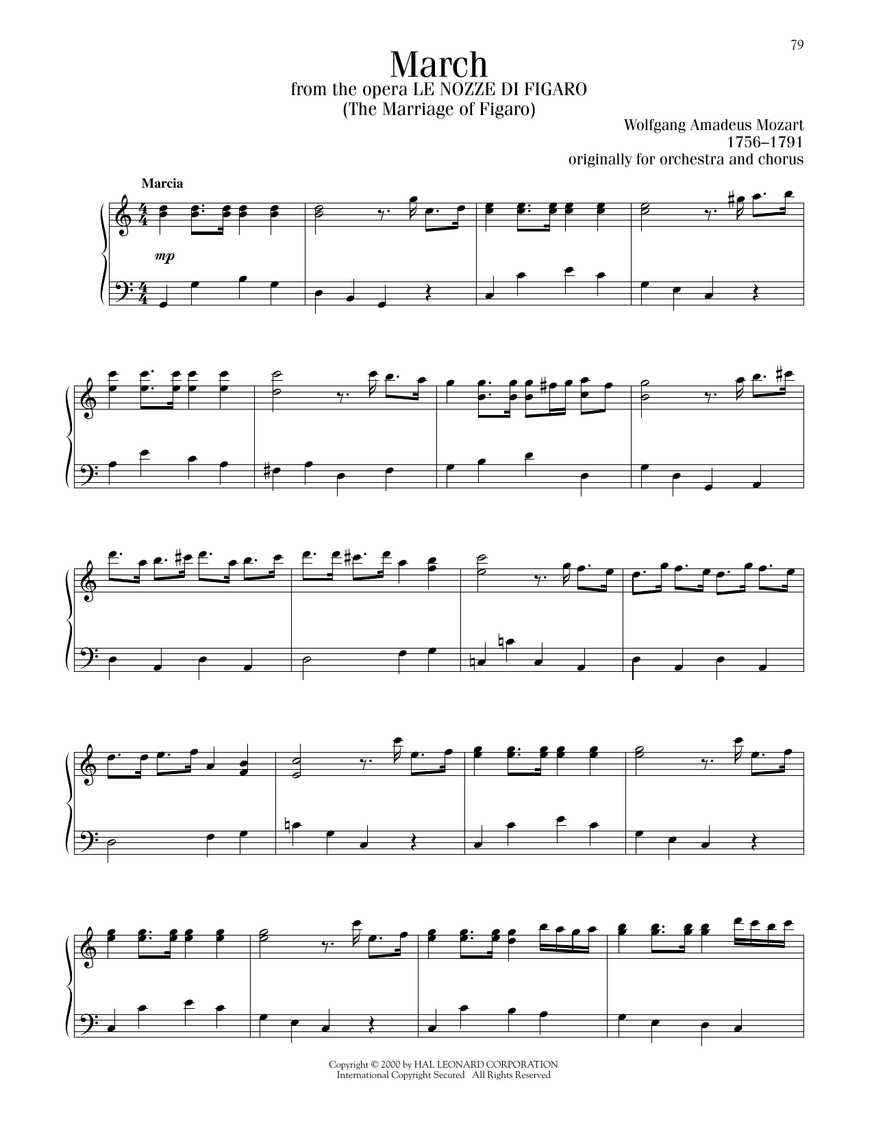 Wolfgang Amadeus Mozart March Sheet Music Notes & Chords for Piano Solo - Download or Print PDF