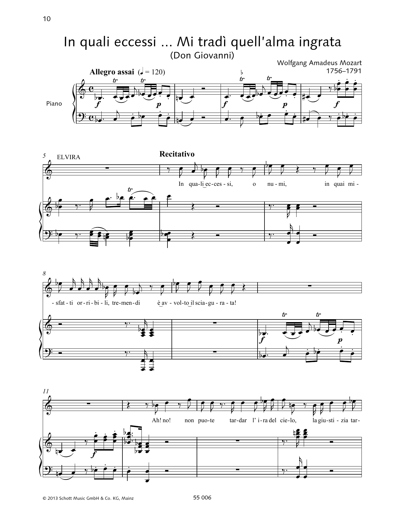 Wolfgang Amadeus Mozart Mi tradì quell'alma ingrata Sheet Music Notes & Chords for Piano & Vocal - Download or Print PDF