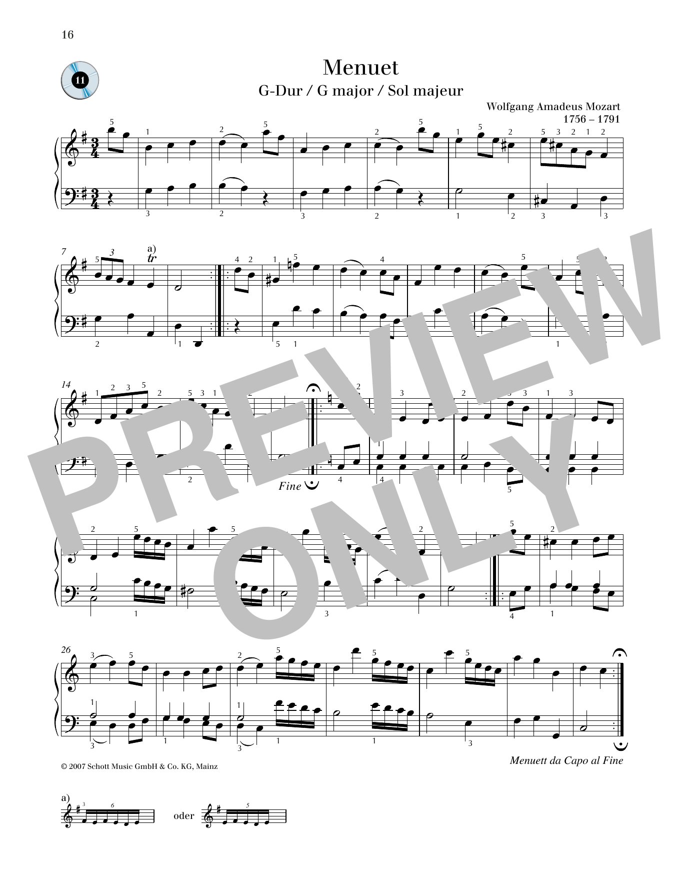 Wolfgang Amadeus Mozart Minuet G major Sheet Music Notes & Chords for Piano Solo - Download or Print PDF