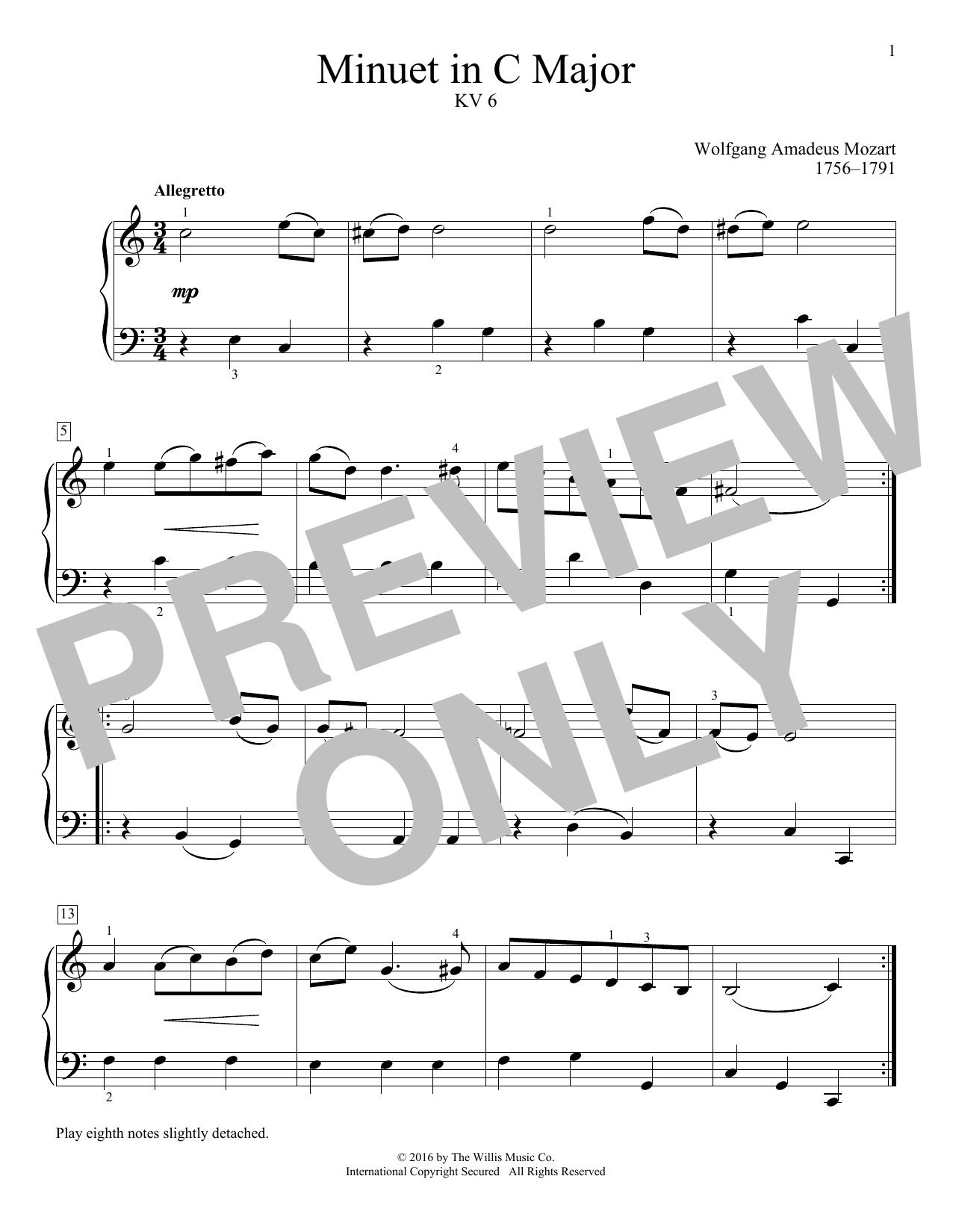 Wolfgang Amadeus Mozart Minuet In C Major, KV 6 Sheet Music Notes & Chords for Educational Piano - Download or Print PDF