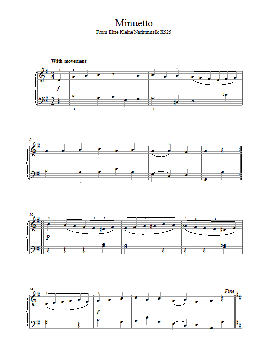 Wolfgang Amadeus Mozart Minuetto from Eine Kleine Nachtmusik K525 Sheet Music Notes & Chords for Violin - Download or Print PDF