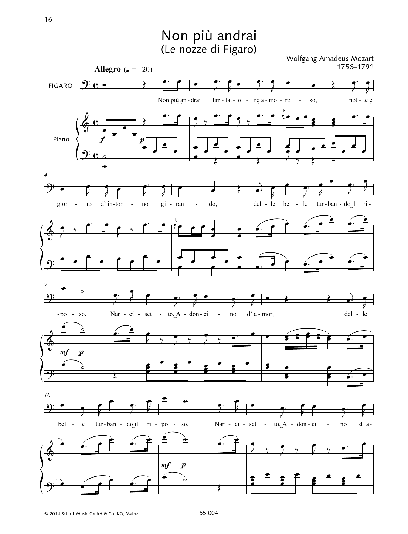 Wolfgang Amadeus Mozart Non Piu Andrai Sheet Music Notes & Chords for Piano & Vocal - Download or Print PDF