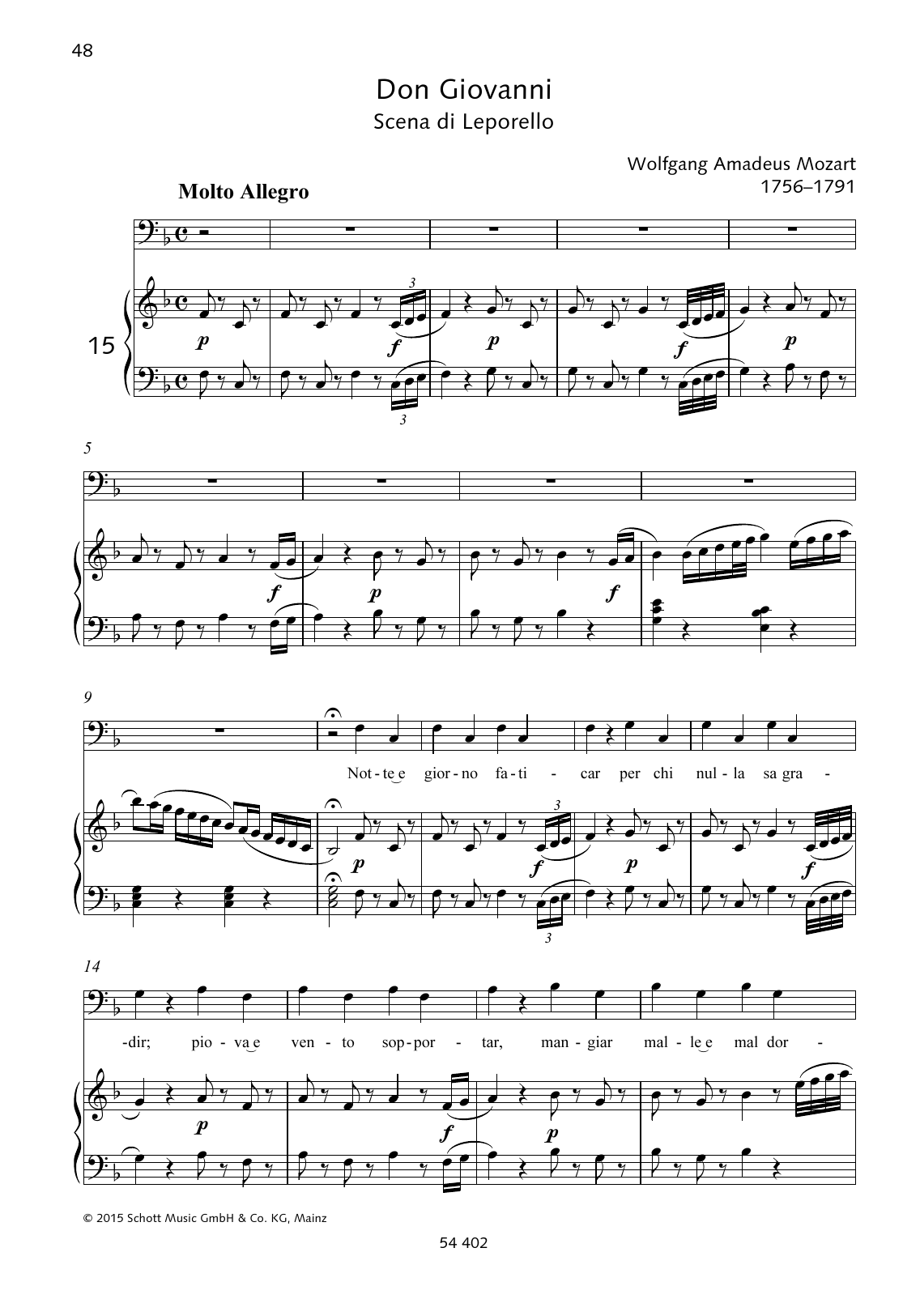 Wolfgang Amadeus Mozart Notte e giorno faticar Sheet Music Notes & Chords for Piano & Vocal - Download or Print PDF