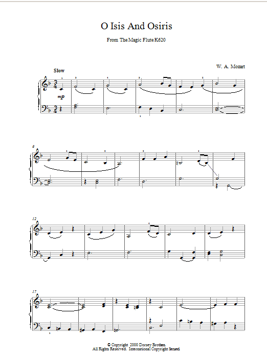 Wolfgang Amadeus Mozart O Isis And Osiris From The Magic Flute K620 Sheet Music Notes & Chords for Piano - Download or Print PDF