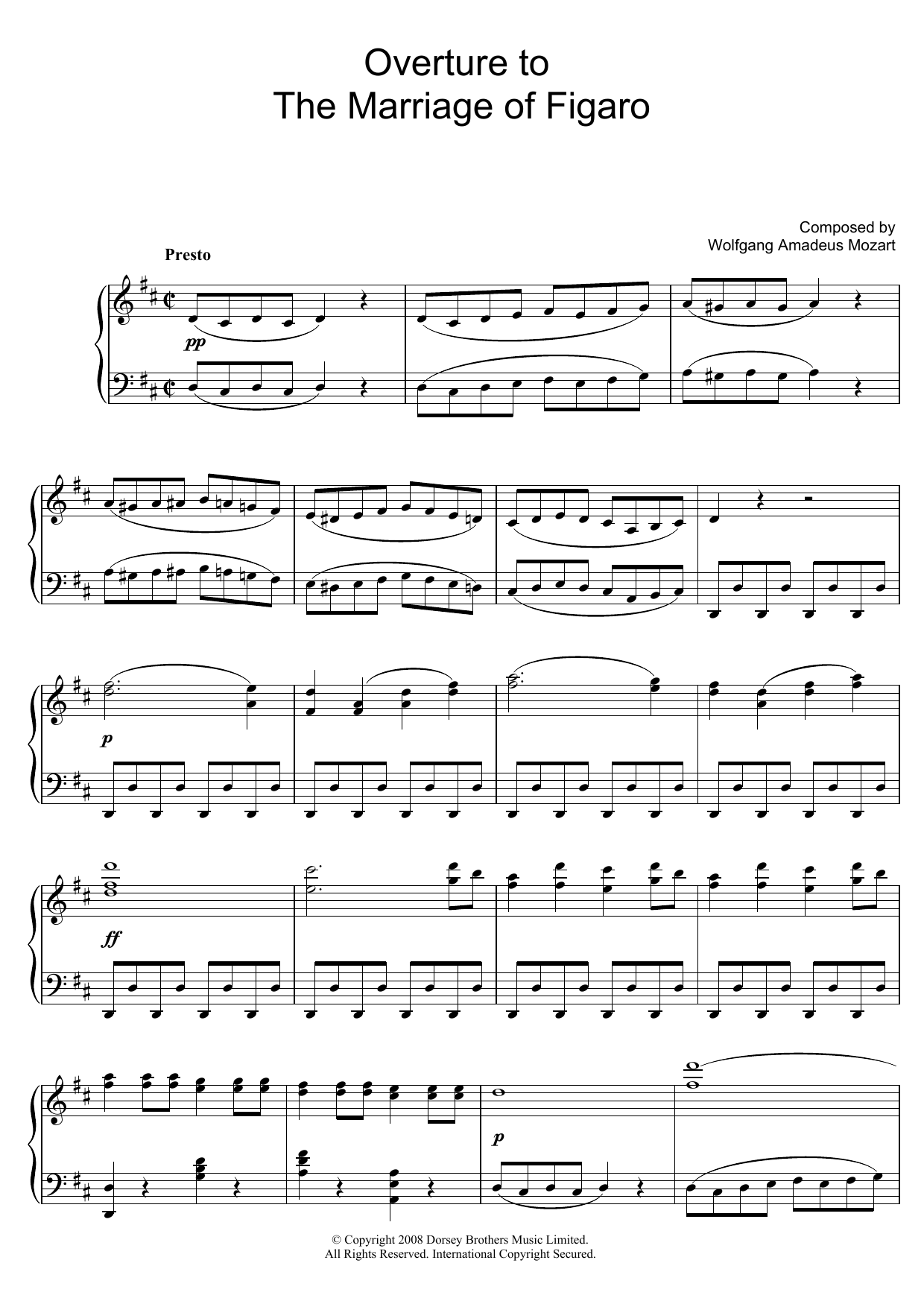 Wolfgang Amadeus Mozart Overture To The Marriage Of Figaro Sheet Music Notes & Chords for Piano - Download or Print PDF