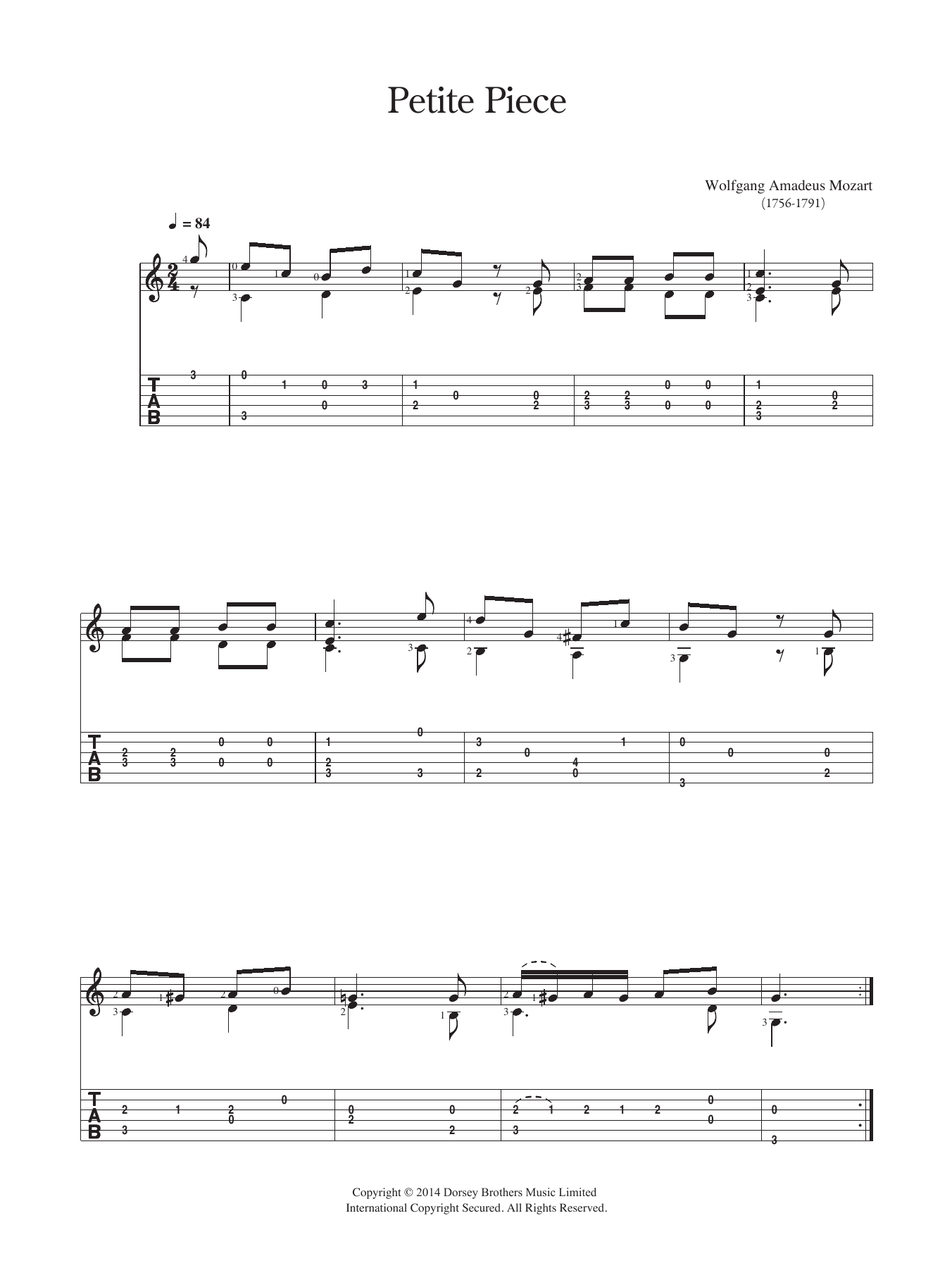 Wolfgang Amadeus Mozart Petite Piece Sheet Music Notes & Chords for Guitar - Download or Print PDF