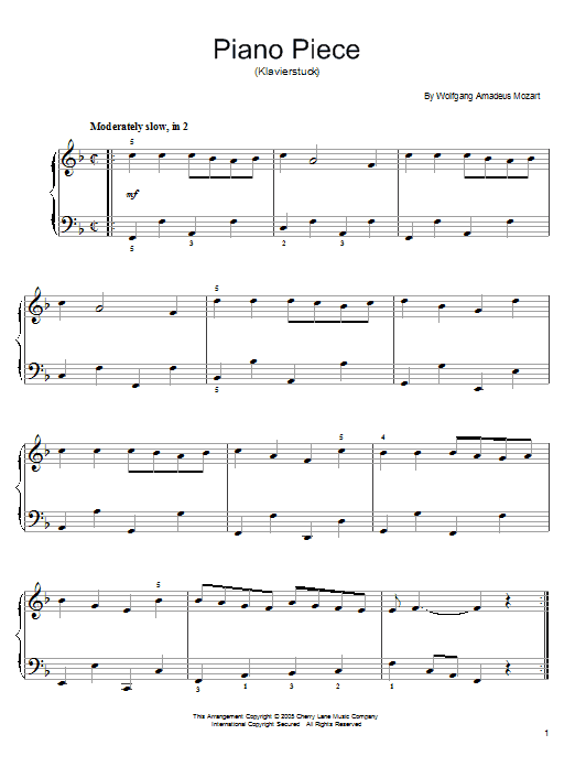 Wolfgang Amadeus Mozart Piano Piece (Klavierstuck) Sheet Music Notes & Chords for Guitar Tab - Download or Print PDF
