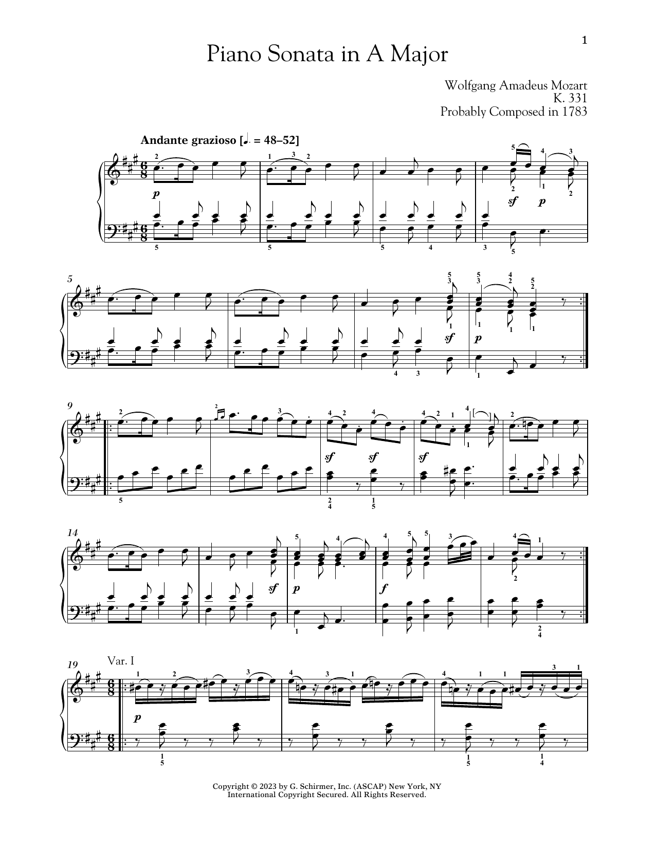 Wolfgang Amadeus Mozart Piano Sonata In A Major, K. 331 Sheet Music Notes & Chords for Piano Solo - Download or Print PDF