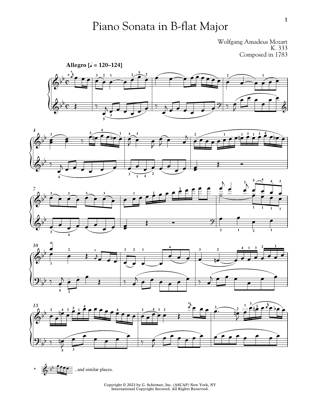 Wolfgang Amadeus Mozart Piano Sonata In B-flat Major, K. 333 Sheet Music Notes & Chords for Piano Solo - Download or Print PDF