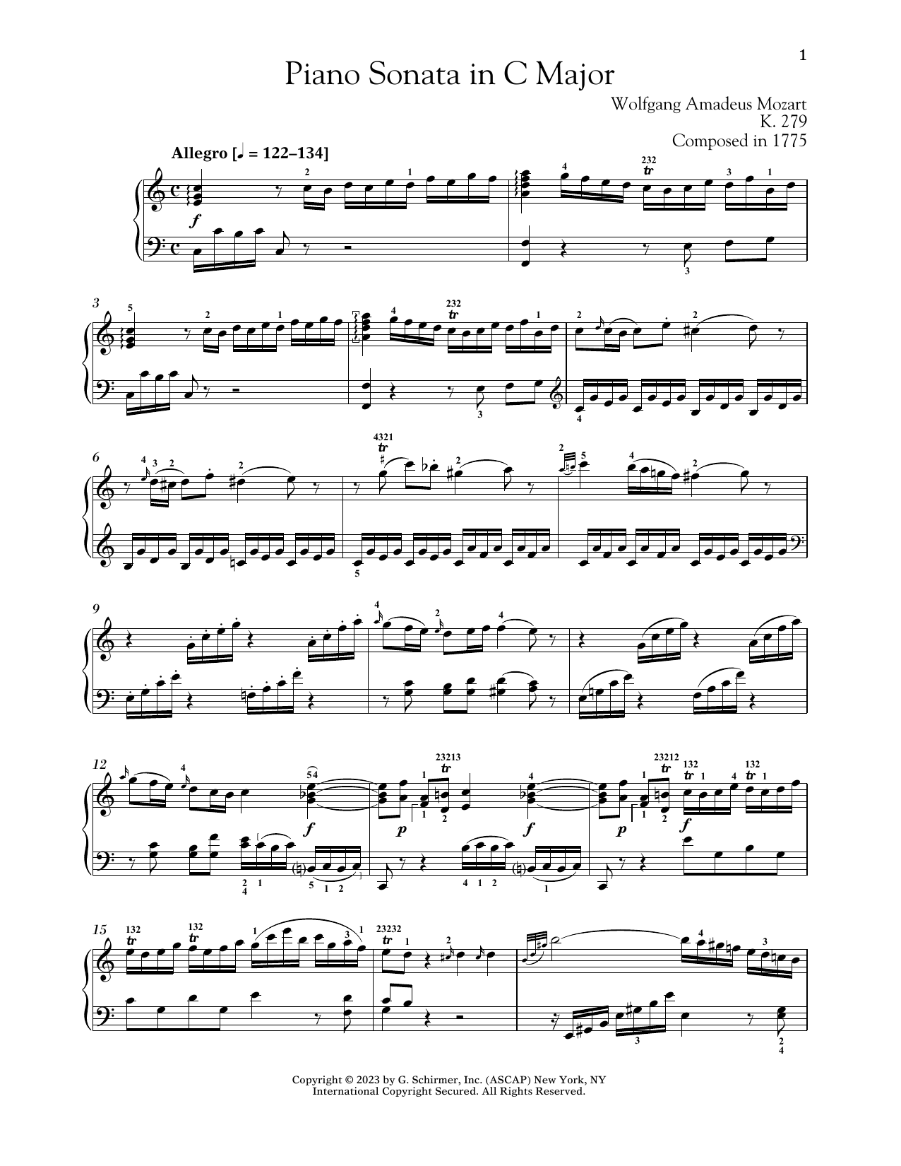 Wolfgang Amadeus Mozart Piano Sonata In C Major, K. 279 Sheet Music Notes & Chords for Piano Solo - Download or Print PDF
