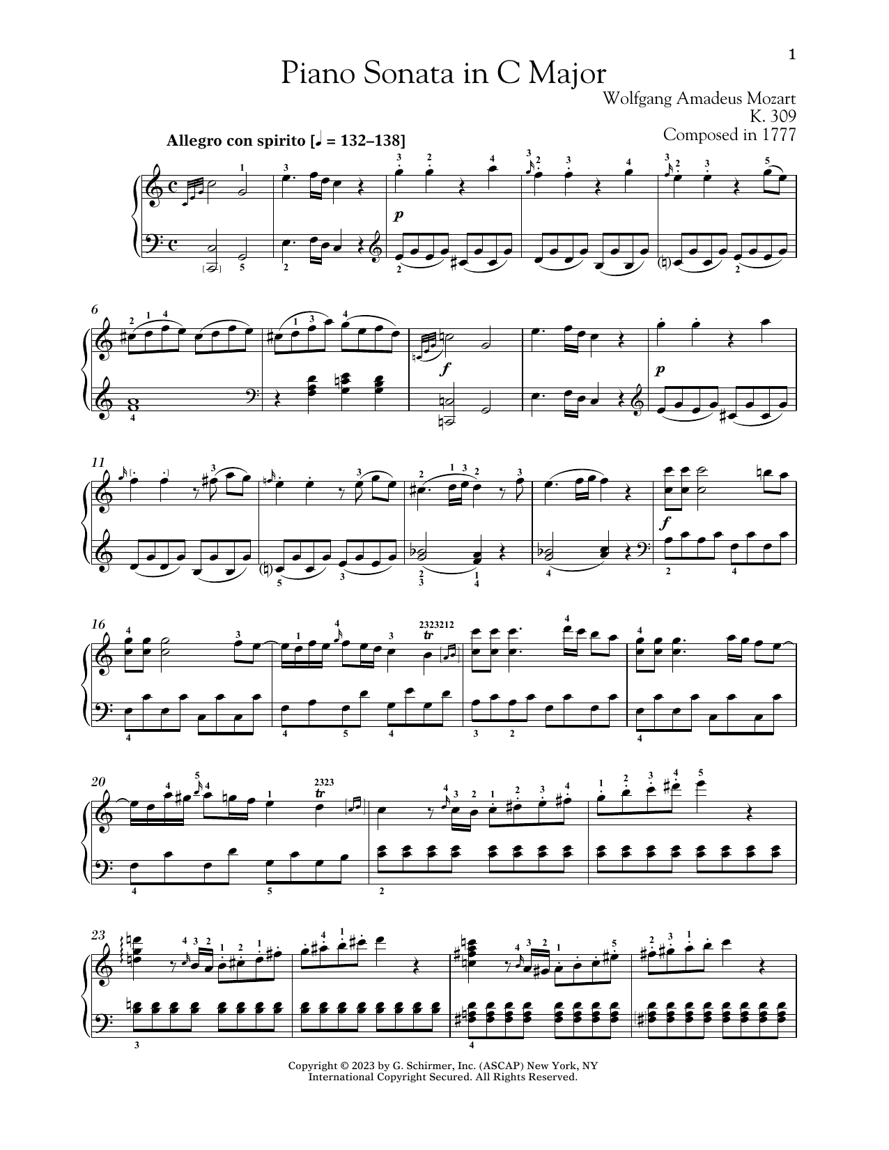 Wolfgang Amadeus Mozart Piano Sonata In C Major, K. 309 Sheet Music Notes & Chords for Piano Solo - Download or Print PDF