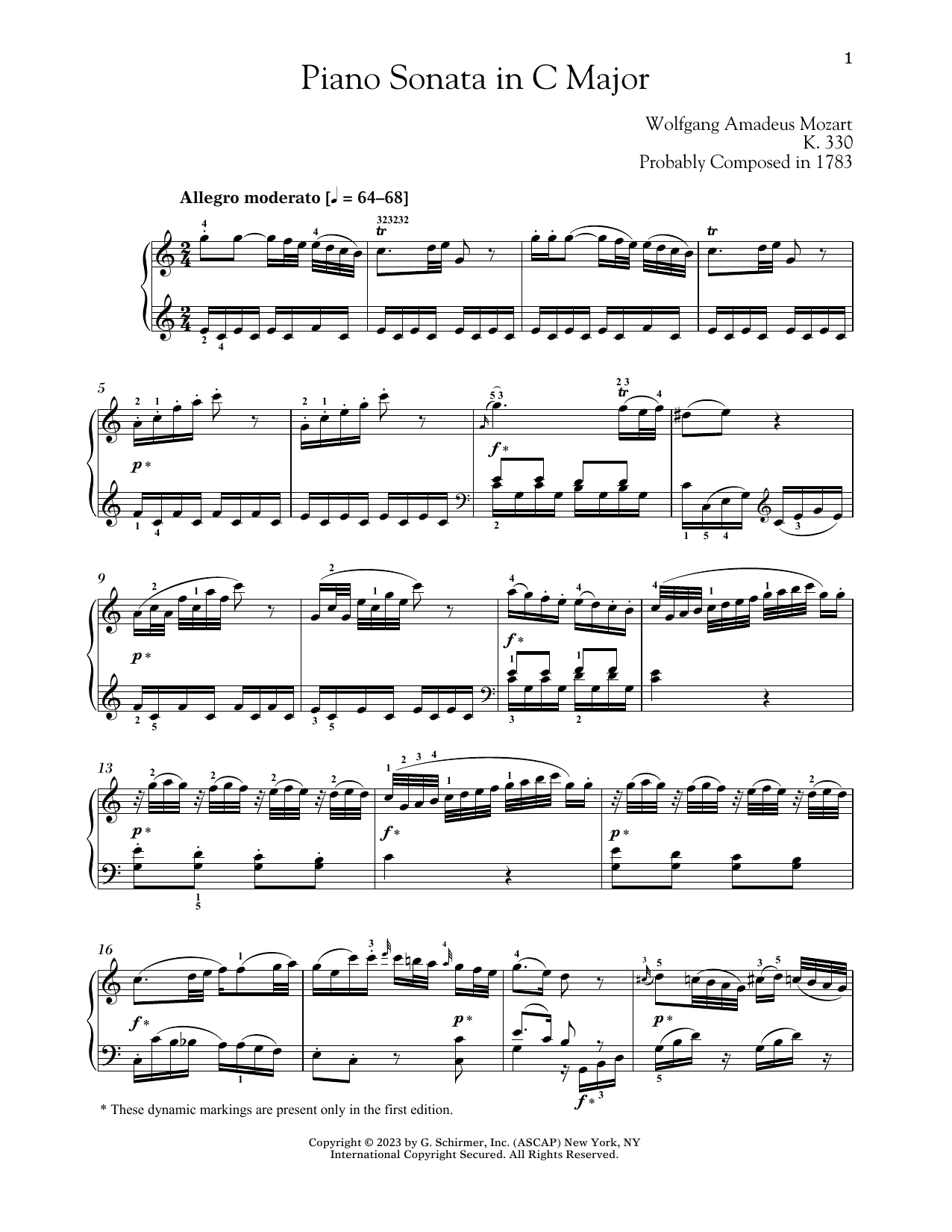 Wolfgang Amadeus Mozart Piano Sonata In C Major, K. 330 Sheet Music Notes & Chords for Piano Solo - Download or Print PDF