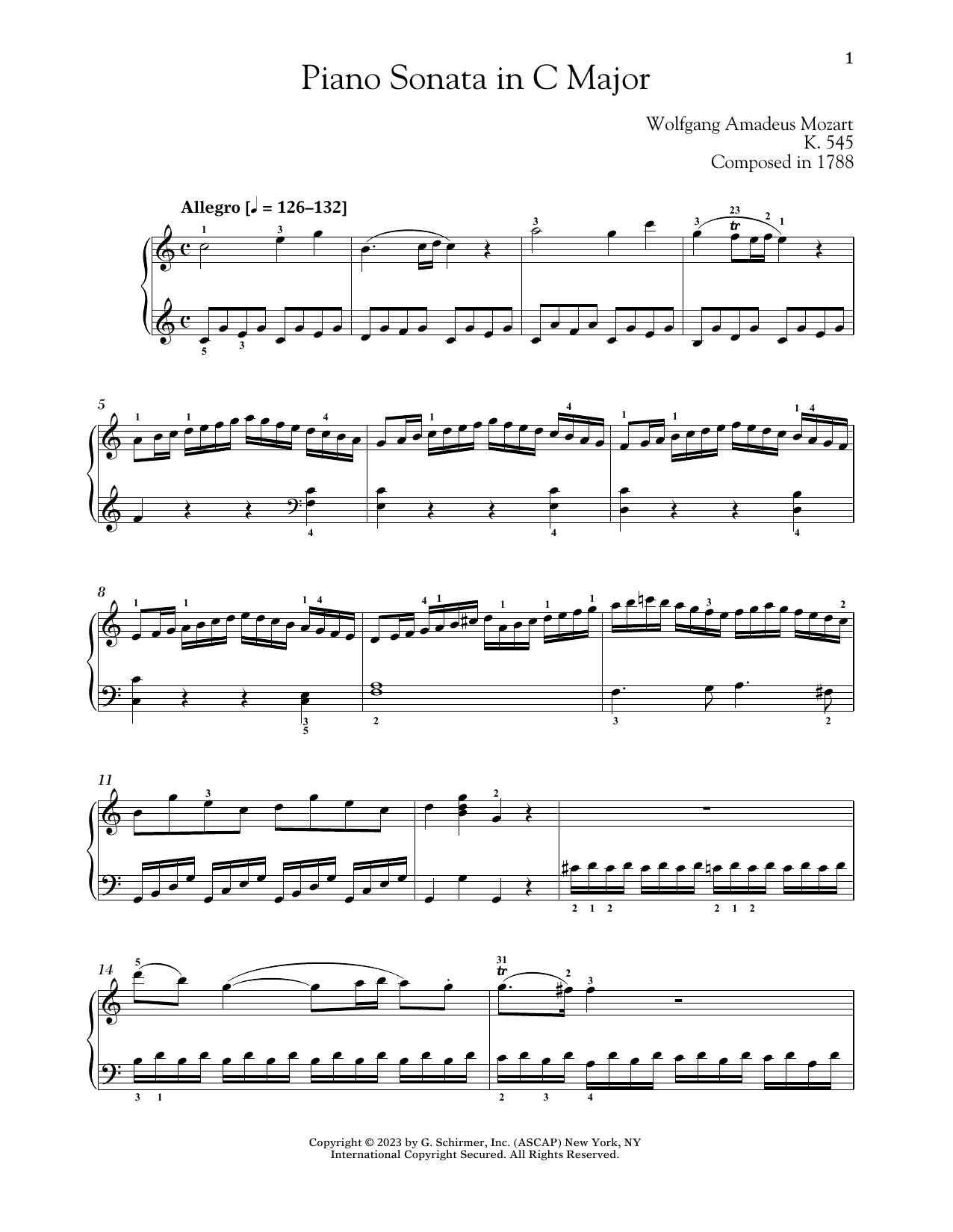 Wolfgang Amadeus Mozart Piano Sonata In C Major, K. 545 Sheet Music Notes & Chords for Piano Solo - Download or Print PDF