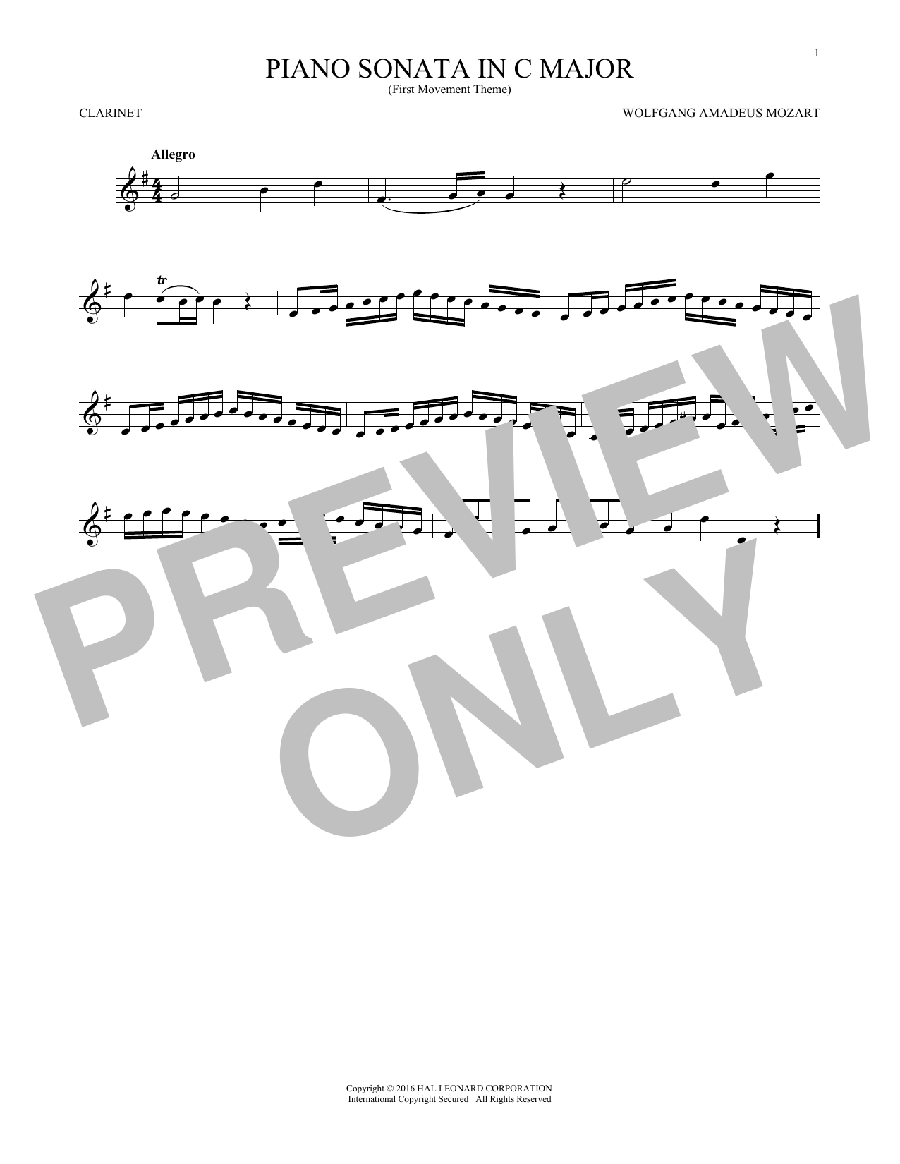 Wolfgang Amadeus Mozart Piano Sonata In C Major Sheet Music Notes & Chords for Trumpet - Download or Print PDF
