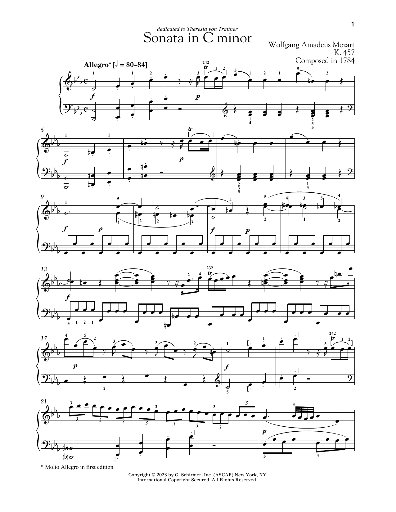 Wolfgang Amadeus Mozart Piano Sonata In C Minor, K. 457 Sheet Music Notes & Chords for Piano Solo - Download or Print PDF