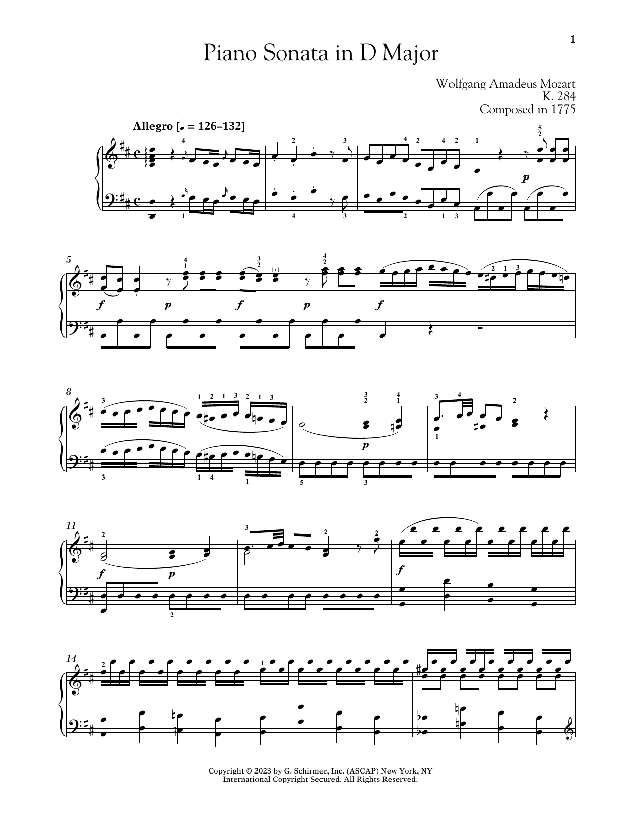 Wolfgang Amadeus Mozart Piano Sonata In D Major, K. 284 Sheet Music Notes & Chords for Piano Solo - Download or Print PDF