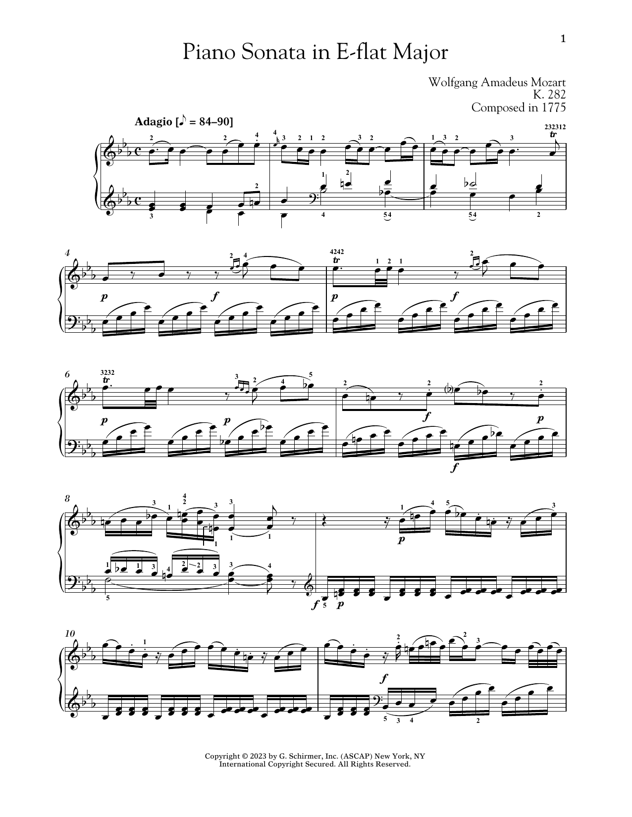 Wolfgang Amadeus Mozart Piano Sonata In E-flat Major, K. 282 Sheet Music Notes & Chords for Piano Solo - Download or Print PDF