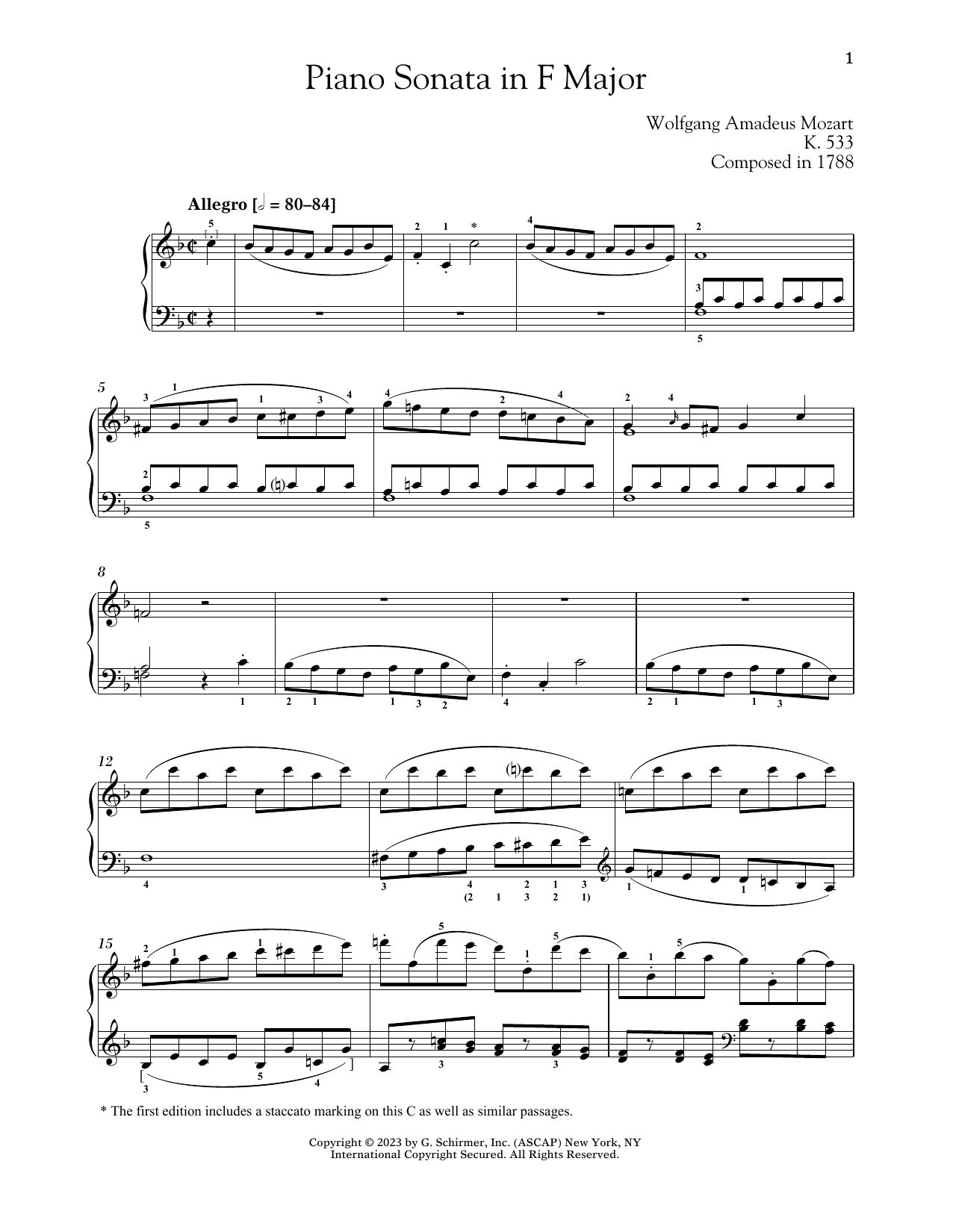 Wolfgang Amadeus Mozart Piano Sonata In F Major, K. 533/494 Sheet Music Notes & Chords for Piano Solo - Download or Print PDF
