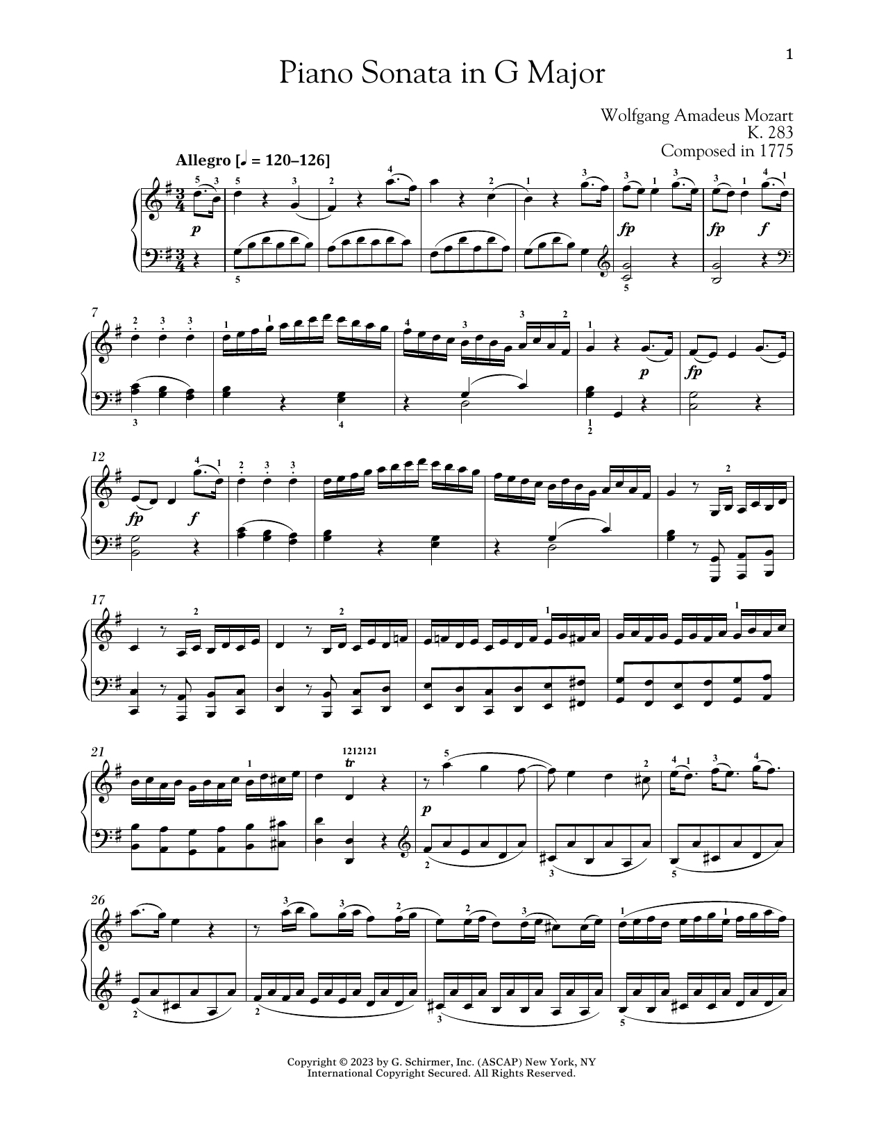 Wolfgang Amadeus Mozart Piano Sonata In G Major, K. 283 Sheet Music Notes & Chords for Piano Solo - Download or Print PDF