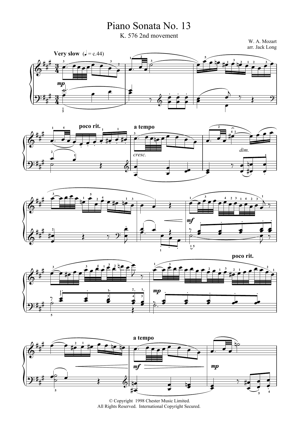Wolfgang Amadeus Mozart Piano Sonata No.13 Sheet Music Notes & Chords for Piano - Download or Print PDF