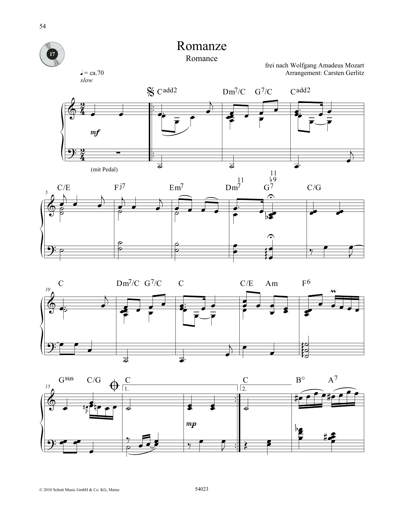Wolfgang Amadeus Mozart Romance Sheet Music Notes & Chords for Piano Solo - Download or Print PDF