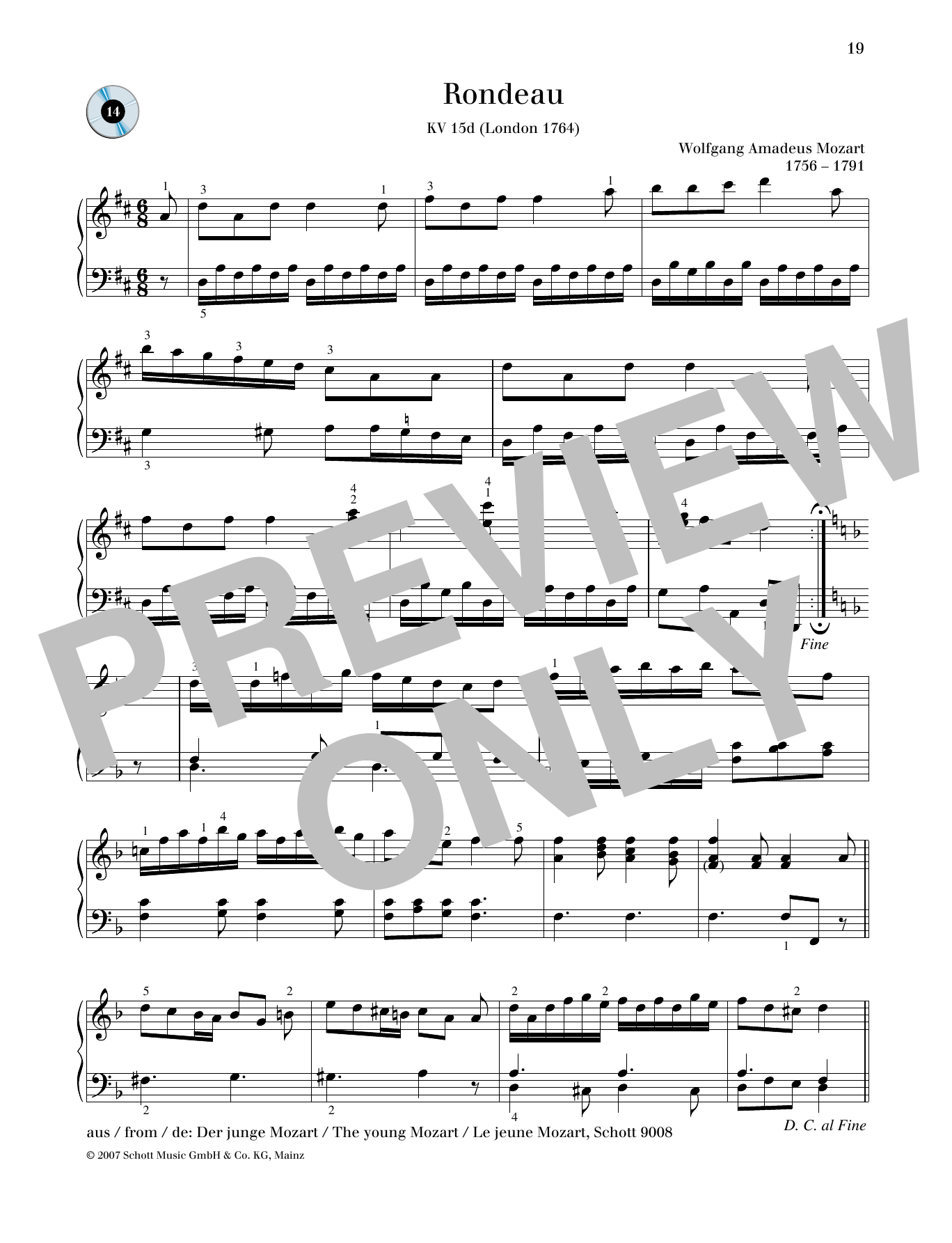 Wolfgang Amadeus Mozart Rondeau D major Sheet Music Notes & Chords for Piano Solo - Download or Print PDF