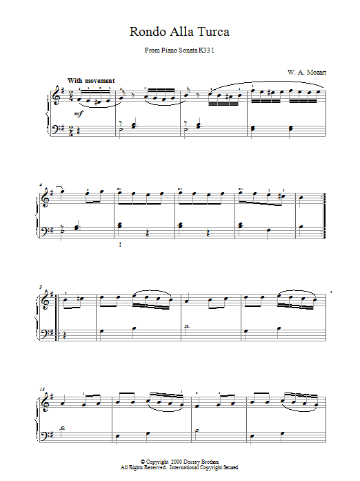 Wolfgang Amadeus Mozart Rondo Alla Turca From Piano Sonata K331 Sheet Music Notes & Chords for Piano - Download or Print PDF
