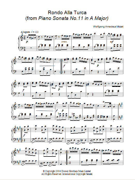 Wolfgang Amadeus Mozart Rondo Alla Turca, from the Piano Sonata A Major, K331 Sheet Music Notes & Chords for Piano - Download or Print PDF