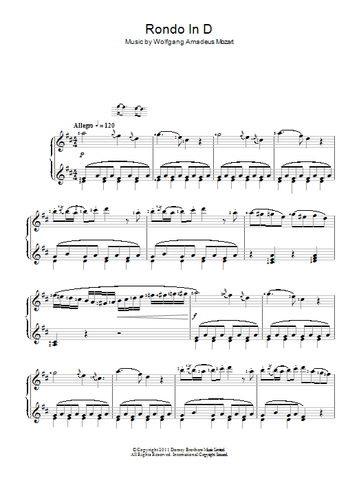 Wolfgang Amadeus Mozart Rondo In D Sheet Music Notes & Chords for Piano - Download or Print PDF
