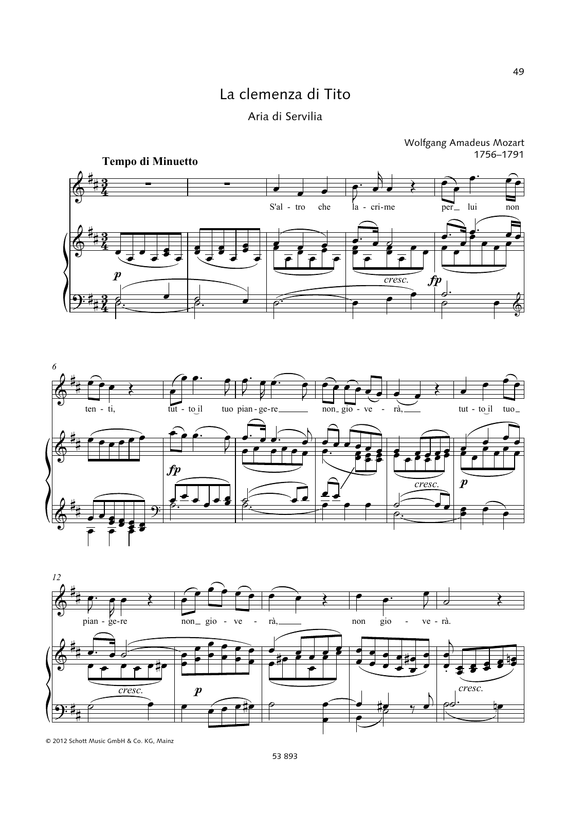 Wolfgang Amadeus Mozart S'altro che lacrime Sheet Music Notes & Chords for Piano & Vocal - Download or Print PDF