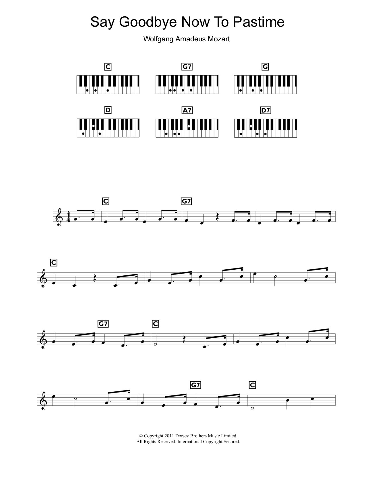 Wolfgang Amadeus Mozart Say Goodbye Now To Pastime (from The Marriage Of Figaro) Sheet Music Notes & Chords for Piano Chords/Lyrics - Download or Print PDF