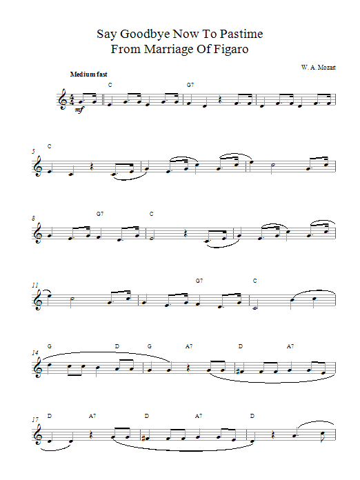 Wolfgang Amadeus Mozart Say Goodbye Now To Pastime Sheet Music Notes & Chords for Melody Line & Chords - Download or Print PDF