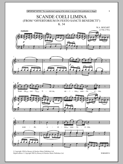 Wolfgang Amadeus Mozart Scande Coeli Limina (from Offertorium In Fest K. 34) Sheet Music Notes & Chords for Piano & Vocal - Download or Print PDF