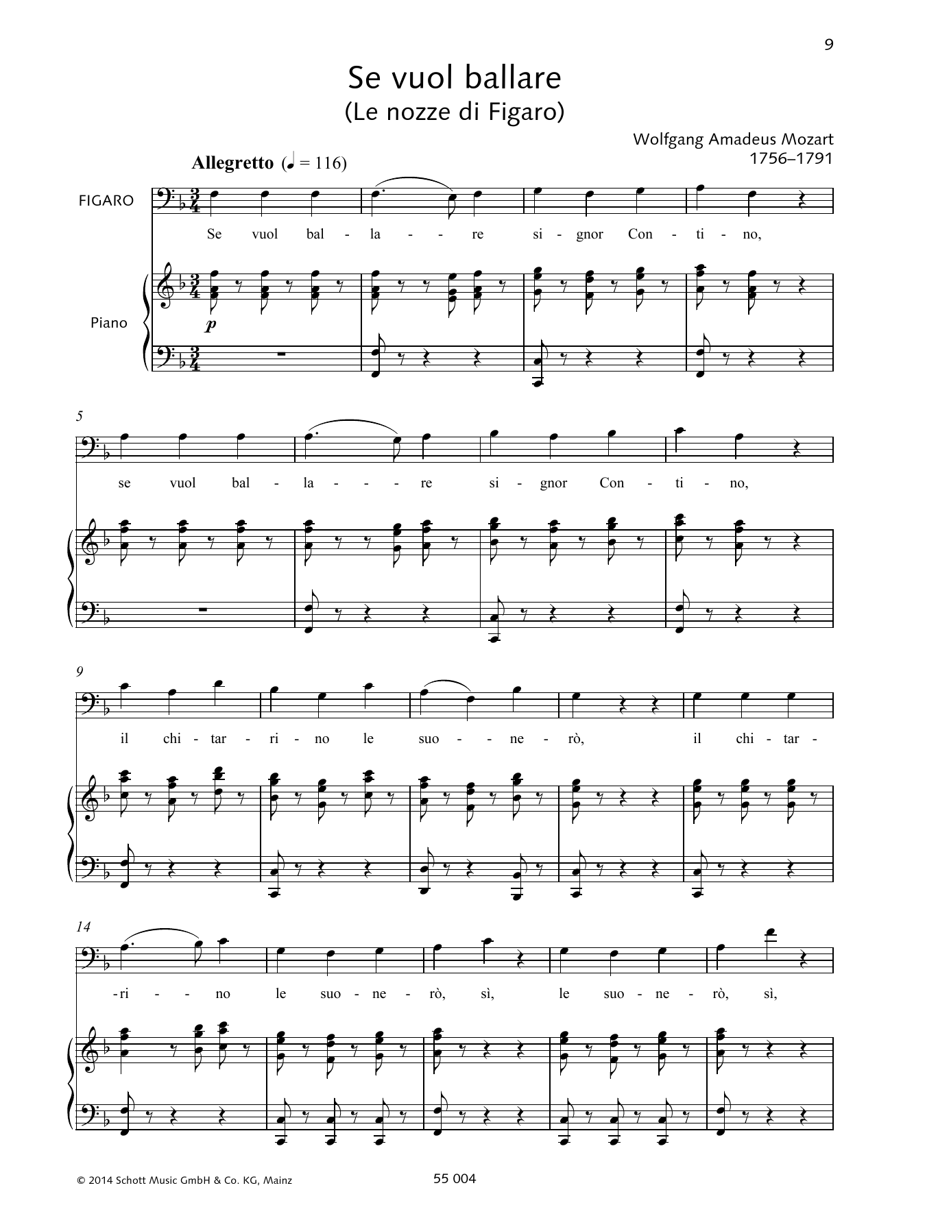 Wolfgang Amadeus Mozart Se vuol ballare Sheet Music Notes & Chords for Piano & Vocal - Download or Print PDF