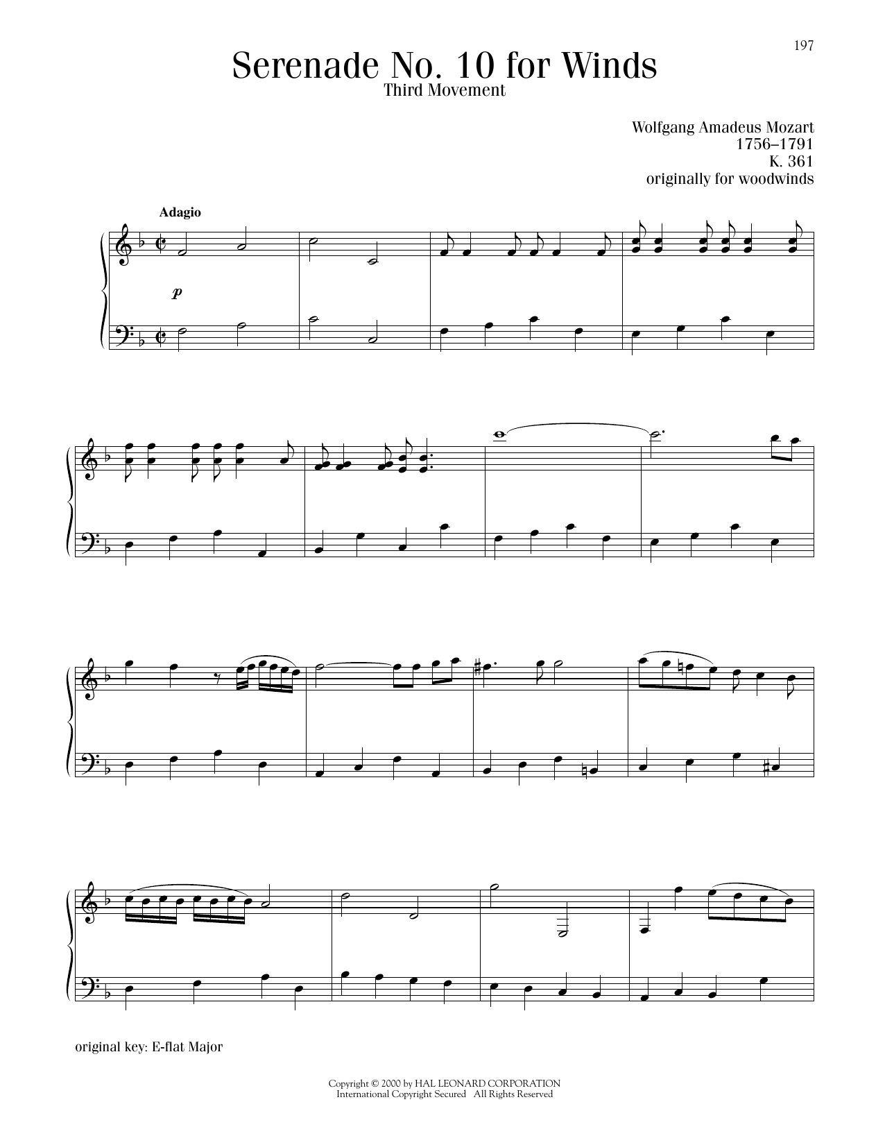 Wolfgang Amadeus Mozart Serenade No. 10 For Winds, Third Movement Sheet Music Notes & Chords for Piano Solo - Download or Print PDF